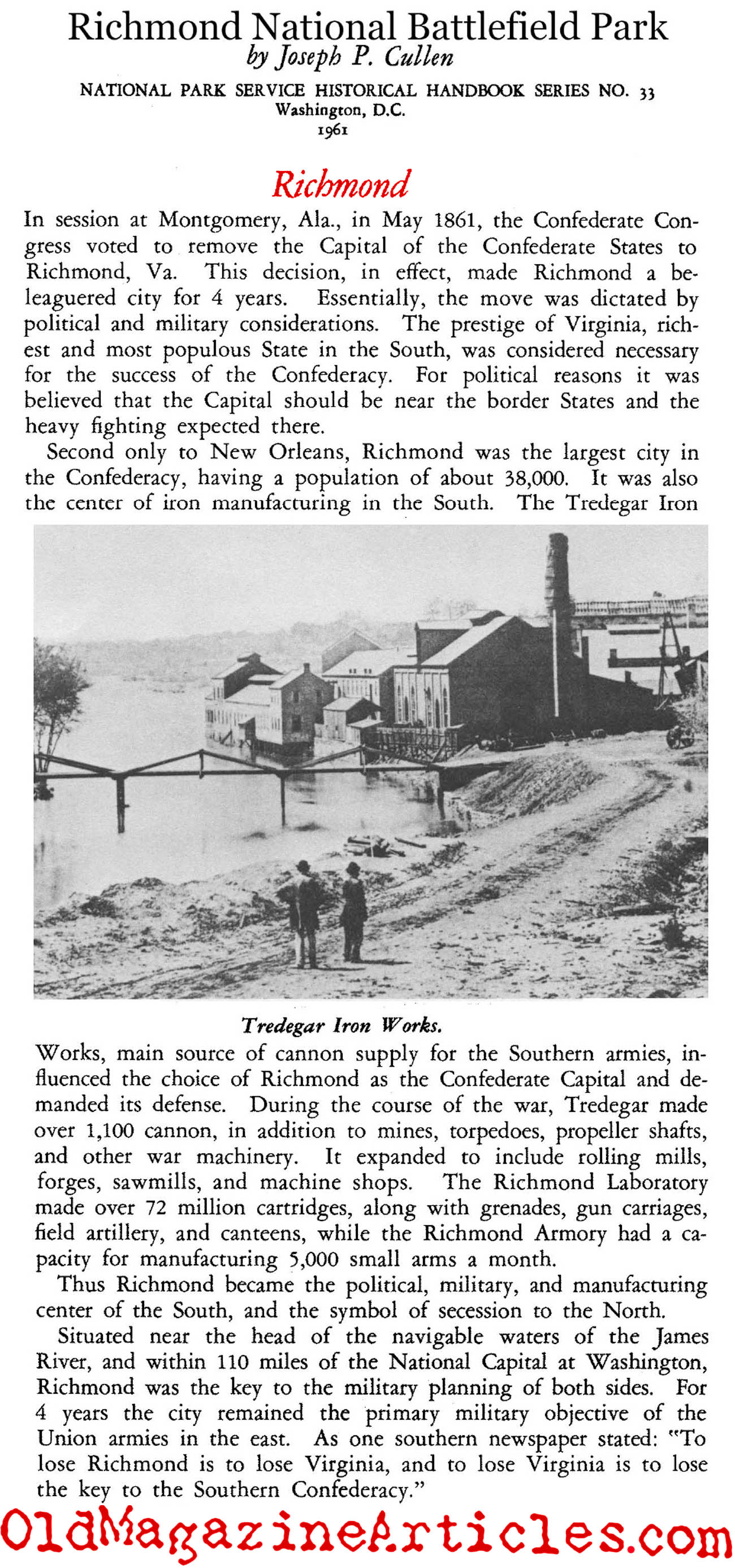 Richmond Selected as the Capital of the Confederacy (National Park Service, 1961)